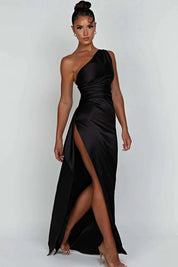 Women One Shoulder Maxi Dress | Ruched Split Occasion Wear-Women Dress-Homefinn