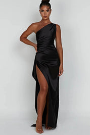 Women One Shoulder Maxi Dress | Ruched Split Occasion Wear-Women Dress-Homefinn