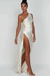 Women One Shoulder Maxi Dress | Ruched Split Occasion Wear-Women Dress-Homefinn