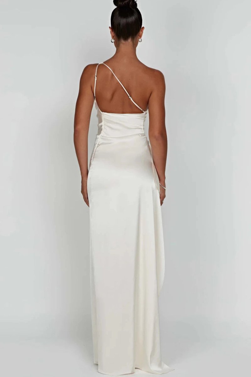 Women One Shoulder Maxi Dress | Ruched Split Occasion Wear-Women Dress-Homefinn