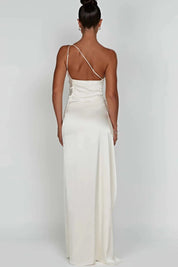 Women One Shoulder Maxi Dress | Ruched Split Occasion Wear-Women Dress-Homefinn