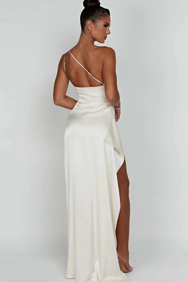 Women One Shoulder Maxi Dress | Ruched Split Occasion Wear-Women Dress-Homefinn