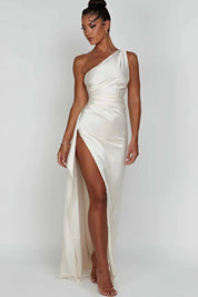 Women One Shoulder Maxi Dress | Ruched Split Occasion Wear-Women Dress-Homefinn