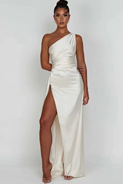 Women One Shoulder Maxi Dress | Ruched Split Occasion Wear-Women Dress-Homefinn