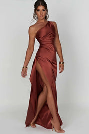 Women One Shoulder Maxi Dress | Ruched Split Occasion Wear-Women Dress-Homefinn