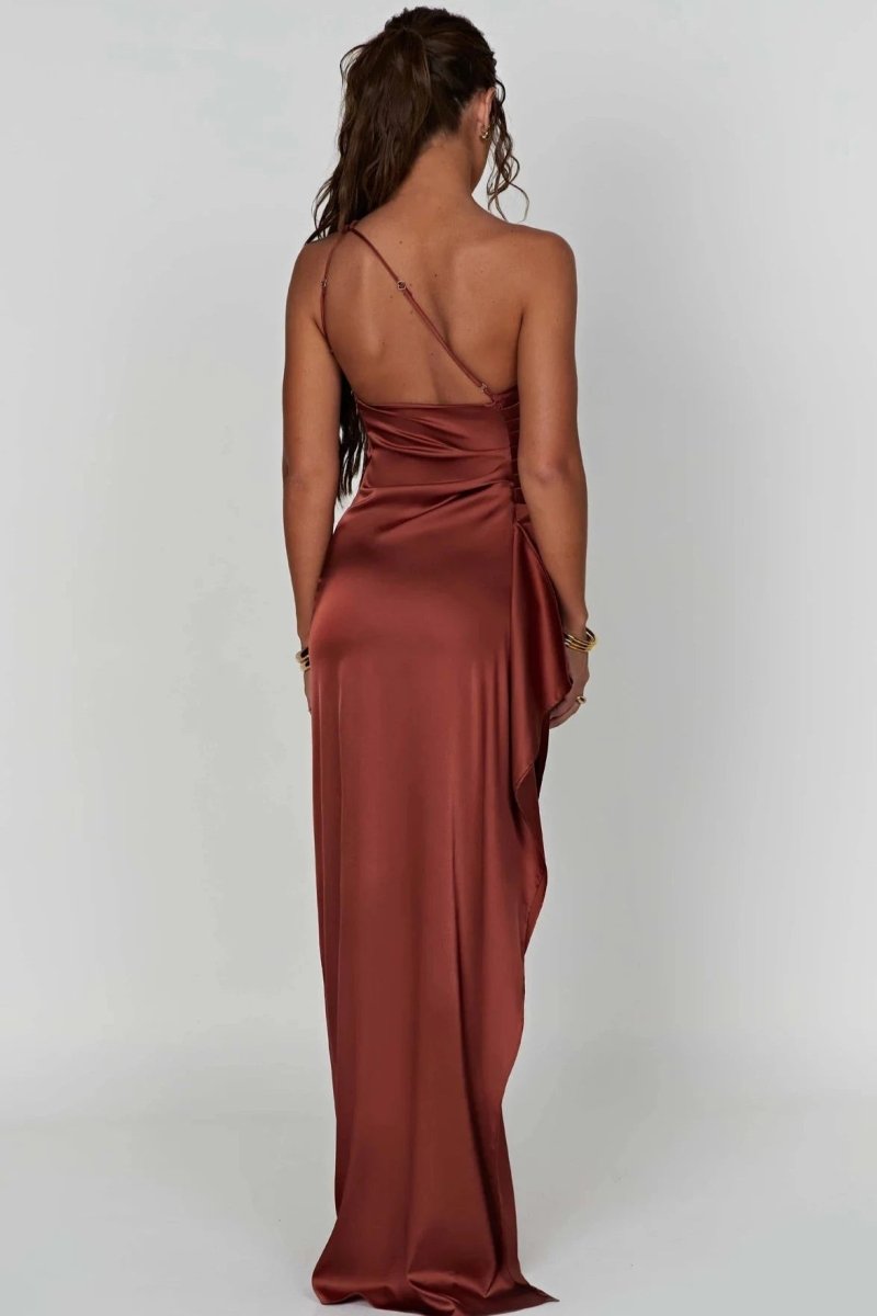 Women One Shoulder Maxi Dress | Ruched Split Occasion Wear-Women Dress-Homefinn