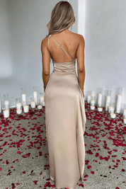 Women One Shoulder Maxi Dress | Ruched Split Occasion Wear-Women Dress-Homefinn