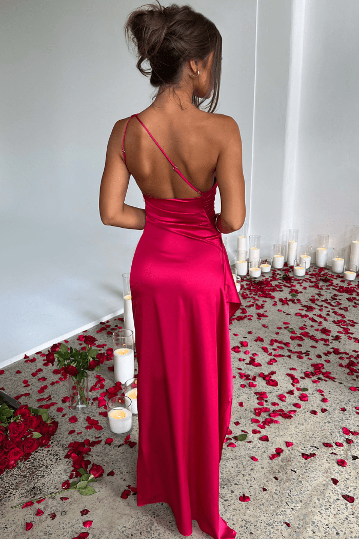 Women One Shoulder Maxi Dress | Ruched Split Occasion Wear-Women Dress-Homefinn