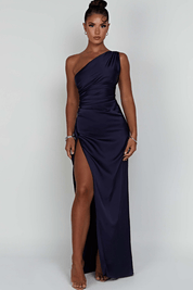 Women One Shoulder Maxi Dress | Ruched Split Occasion Wear-Women Dress-Homefinn