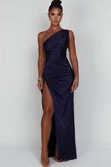 Women's One Shoulder Maxi Dress | Ruched Split Occasion Wear