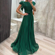 Women Pleated Maxi Dress | Flutter Sleeve Occasion Wear-Women Dress-Homefinn