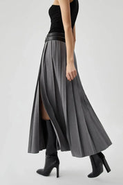 Women Pleated Midi Skirt | High Waist Side Slit Casual Wear-Women Skirt-Homefinn