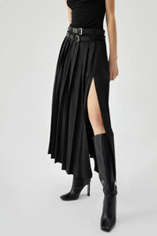 Women Pleated Midi Skirt | High Waist Side Slit Casual Wear-Women Skirt-Homefinn