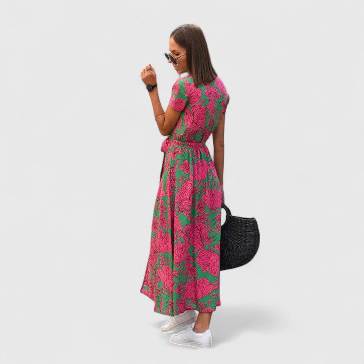 Women Polka Dot Midi Dress | Short Sleeve Wrap Casual Wear-Women Dress-Homefinn