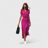 Women Polka Dot Midi Dress | Short Sleeve Wrap Casual Wear