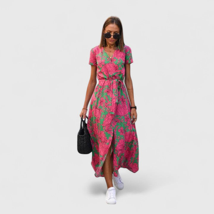 Women Polka Dot Midi Dress | Short Sleeve Wrap Casual Wear-Women Dress-Homefinn