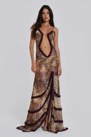 Women Printed Maxi Dress | Cut Out Sleeveless Occasion Wear-Women Dress-Homefinn