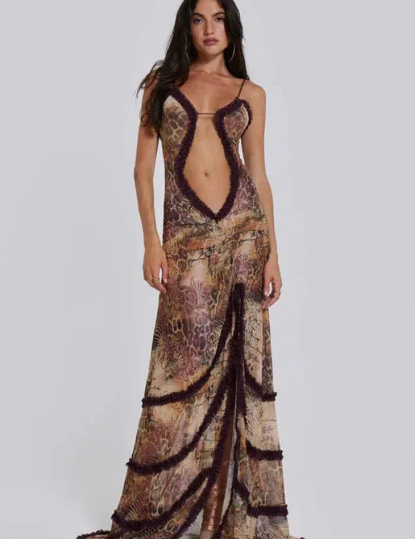 Women Printed Maxi Dress | Cut Out Sleeveless Occasion Wear-Women Dress-Homefinn