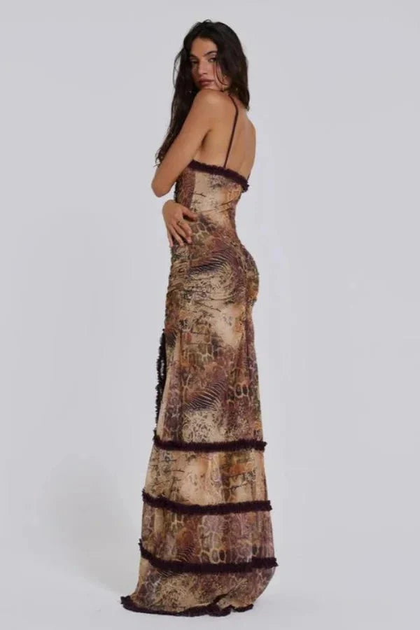 Women Printed Maxi Dress | Cut Out Sleeveless Occasion Wear-Women Dress-Homefinn