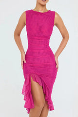 Women's Ruched Midi Dress | Sleeveless Side Slit Occasion Wear