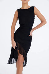 Women Ruched Midi Dress | Sleeveless Side Slit Occasion Wear