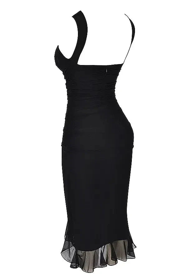 Women Ruched Midi Dress | Sleeveless Side Slit Occasion Wear-Women Dress-Homefinn