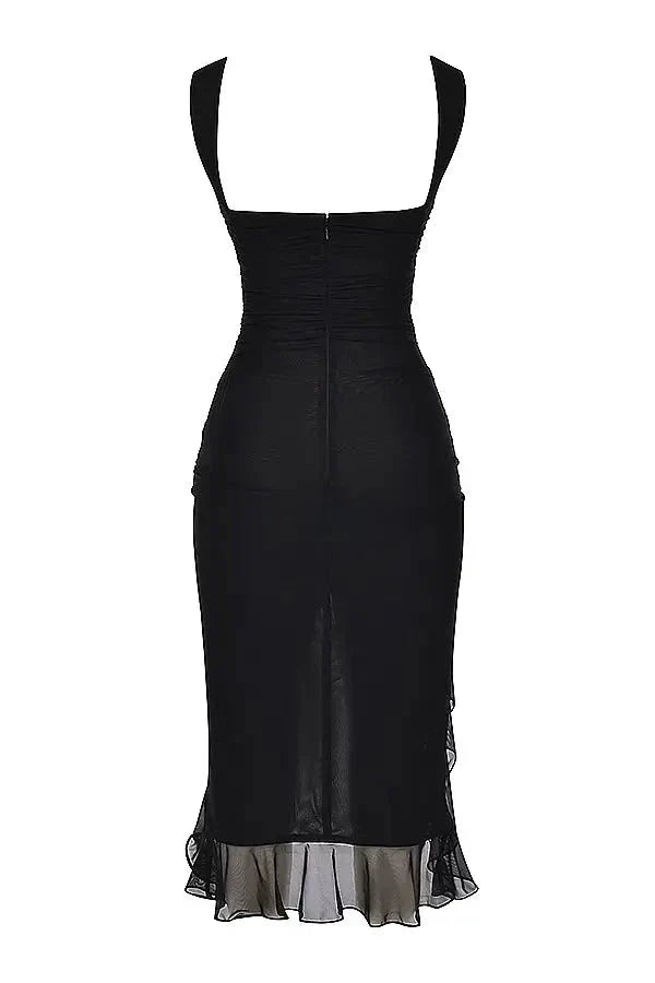 Women Ruched Midi Dress | Sleeveless Side Slit Occasion Wear-Women Dress-Homefinn