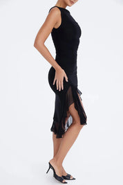 Women Ruched Midi Dress | Sleeveless Side Slit Occasion Wear-Women Dress-Homefinn