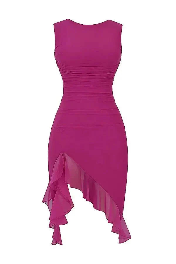 Women Ruched Midi Dress | Sleeveless Side Slit Occasion Wear-Women Dress-Homefinn