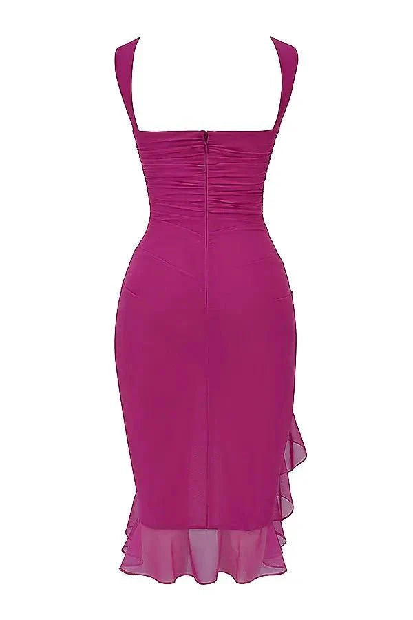 Women Ruched Midi Dress | Sleeveless Side Slit Occasion Wear-Women Dress-Homefinn