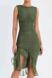 Women Ruched Midi Dress | Sleeveless Side Slit Occasion Wear-Women Dress-Homefinn