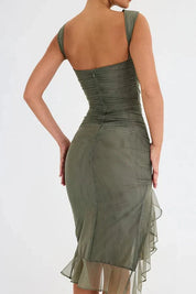 Women Ruched Midi Dress | Sleeveless Side Slit Occasion Wear-Women Dress-Homefinn