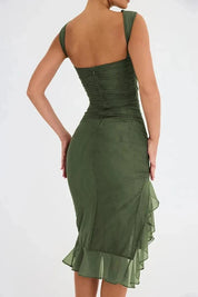 Women Ruched Midi Dress | Sleeveless Side Slit Occasion Wear-Women Dress-Homefinn