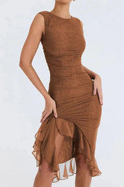 Women Ruched Midi Dress | Sleeveless Side Slit Occasion Wear-Women Dress-Homefinn
