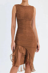 Women's Ruched Midi Dress | Sleeveless Side Slit Occasion Wear