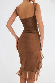 Women Ruched Midi Dress | Sleeveless Side Slit Occasion Wear-Women Dress-Homefinn