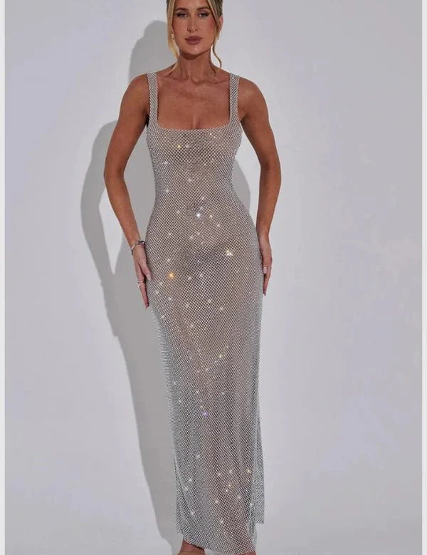 Women Sequin Maxi Dress | Spaghetti Strap Evening Wear-Women Dress-Homefinn