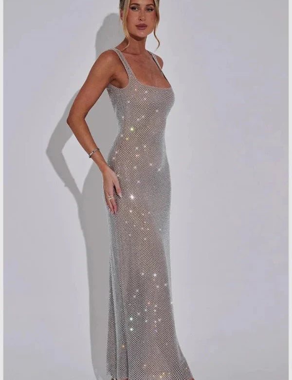Women Sequin Maxi Dress | Spaghetti Strap Evening Wear-Women Dress-Homefinn