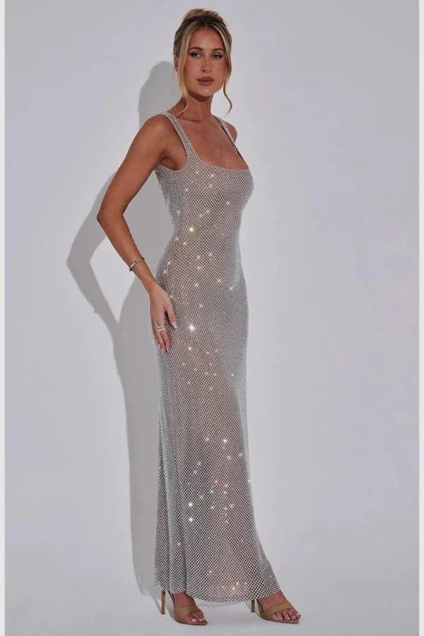 Women Sequin Maxi Dress | Spaghetti Strap Evening Wear-Women Dress-Homefinn