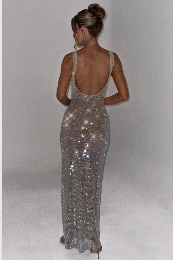Women Sequin Maxi Dress | Spaghetti Strap Evening Wear-Women Dress-Homefinn