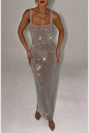 Women Sequin Maxi Dress | Spaghetti Strap Evening Wear-Women Dress-Homefinn