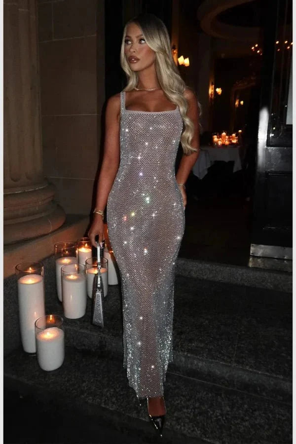 Women Sequin Maxi Dress | Spaghetti Strap Evening Wear-Women Dress-Homefinn