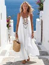 Women Solid Maxi Dress | Spaghetti Strap Loose Fit Holiday Wear