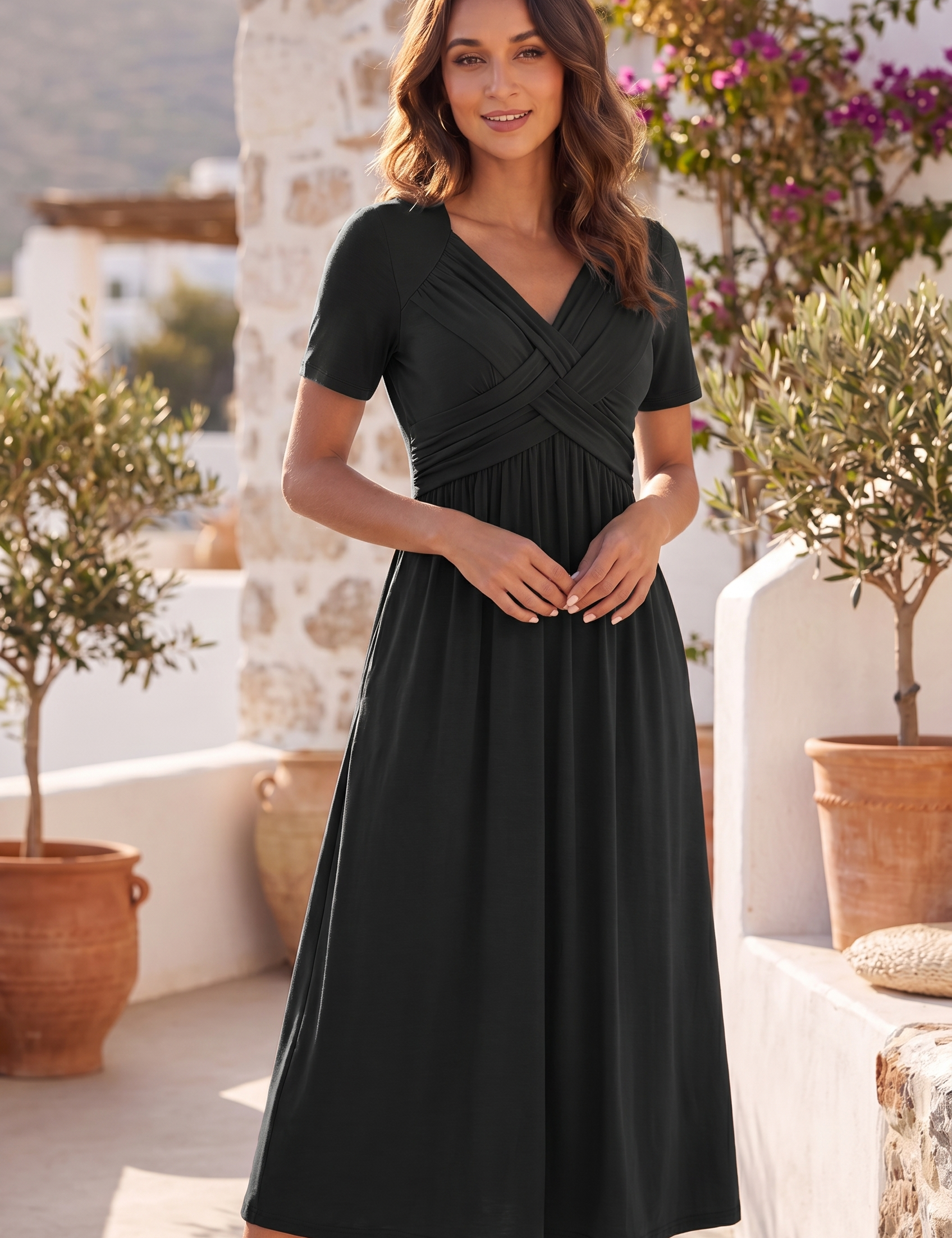 Women Solid Maxi Dress | Wrap V Neck Occasion Wear-Women Dress-Homefinn