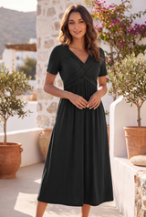 Women Solid Maxi Dress | Wrap V Neck Occasion Wear