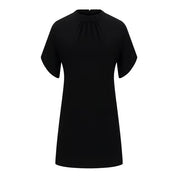 Women Solid Mini Dress | High Neck Draped Everyday Wear-Women Dress-Homefinn