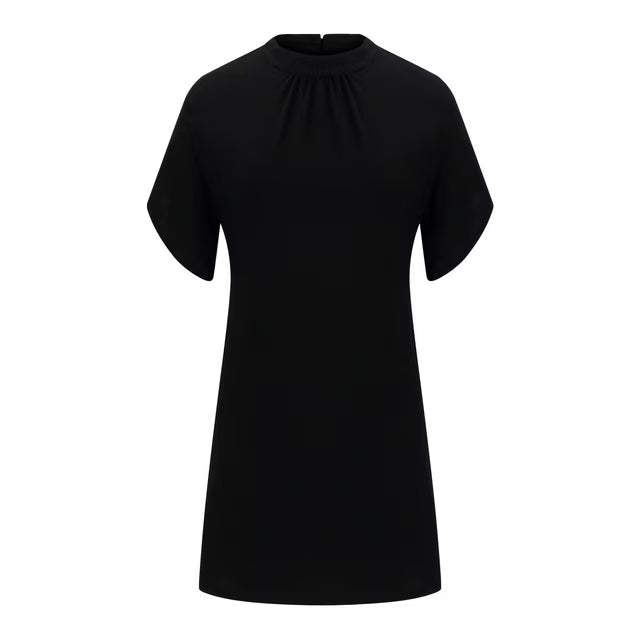 Women Solid Mini Dress | High Neck Draped Everyday Wear-Women Dress-Homefinn