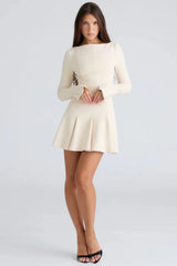 Women's Solid Mini Dress | Long Sleeve A Line Occasion Wear