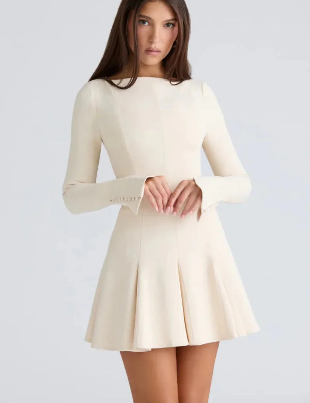 Women Solid Mini Dress | Long Sleeve A Line Occasion Wear-Women Dress-Homefinn