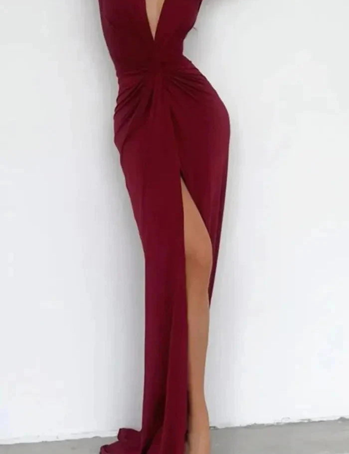 Women Split Maxi Dress | Deep V Neck Long Sleeve Occasion Wear-Women Dress-Homefinn